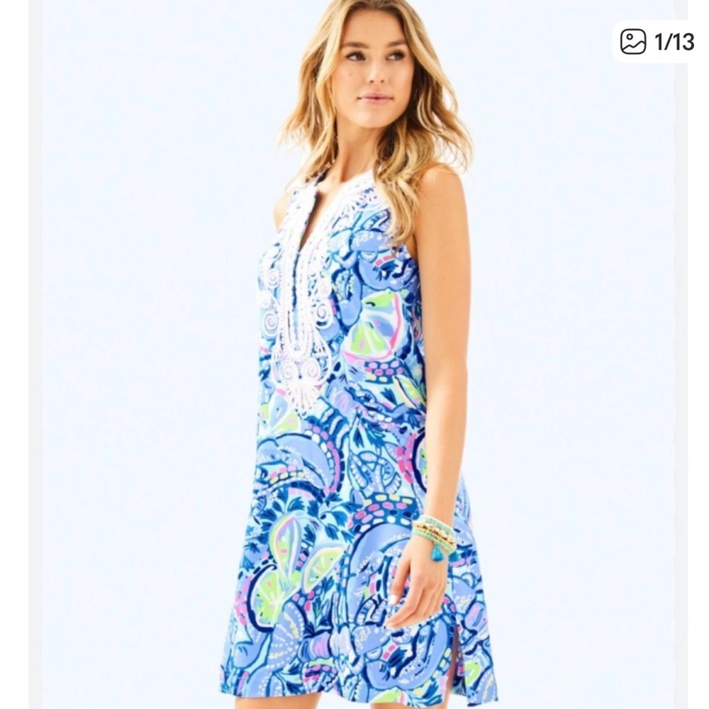 Lilly Pulitzer Blue Multi Print Sleeveless Midi Dress
